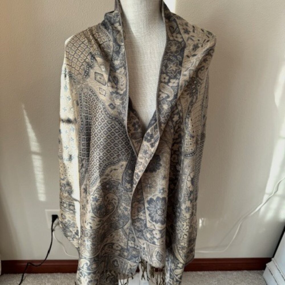 Beautiful Light Blue and Silver Metallic Scarf Wrap